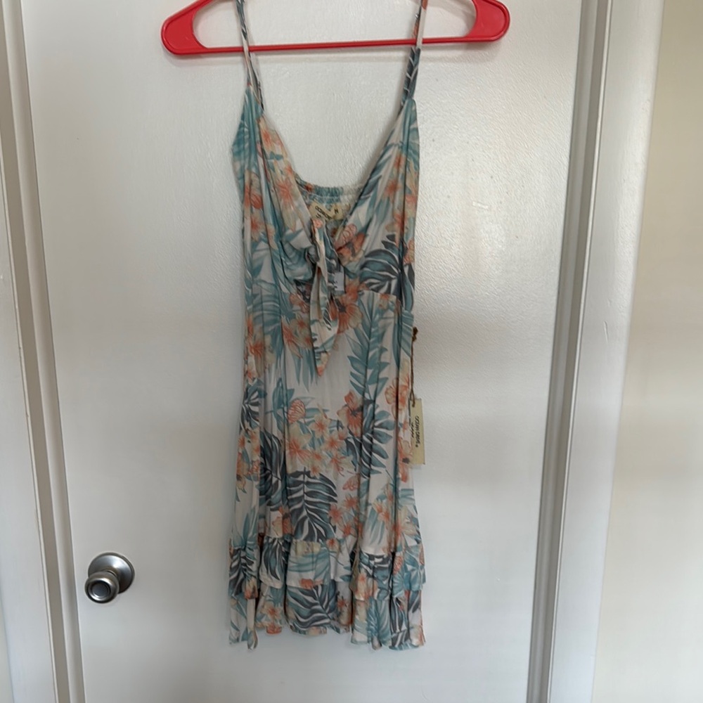 Floral Print Spaghetti Strap Dress - Blue and Orange